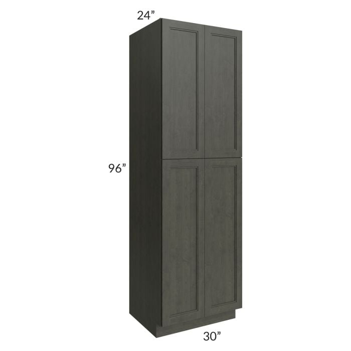 RTA Charlotte Dark Grey 30" x 96" Wall Pantry with 2 Sides Decorative End Panels and 1 Roll Out Tray