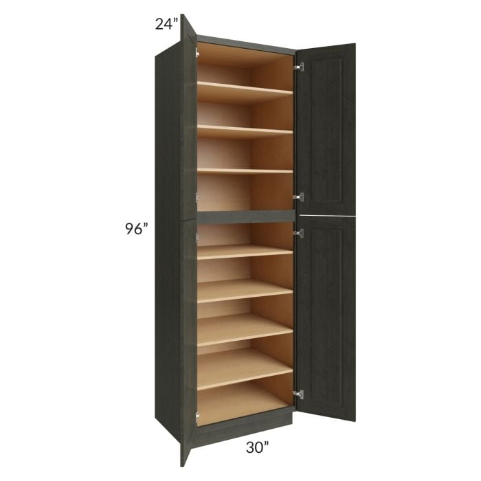 RTA Charlotte Dark Grey 30" x 96" Wall Pantry with 2 Sides Decorative End Panels and 2 Roll Out Trays