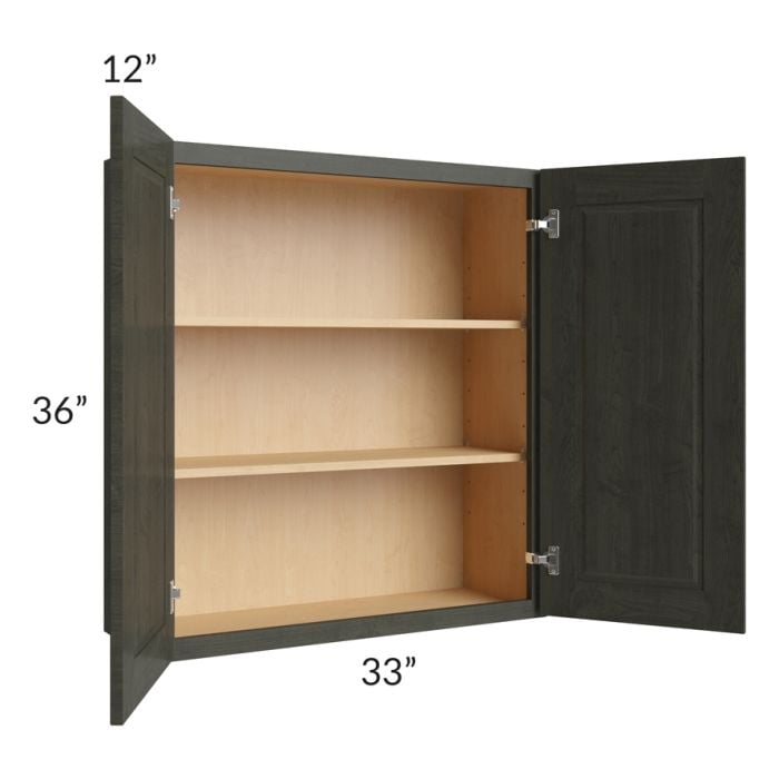 RTA Charlotte Dark Grey 33" x 36" Wall Cabinet with 1 Decorative End Panel and Glass Door