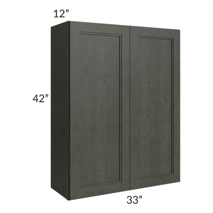 RTA Charlotte Dark Grey 33" x 42" Wall Cabinet with 1 Decorative End Panel and Glass Door