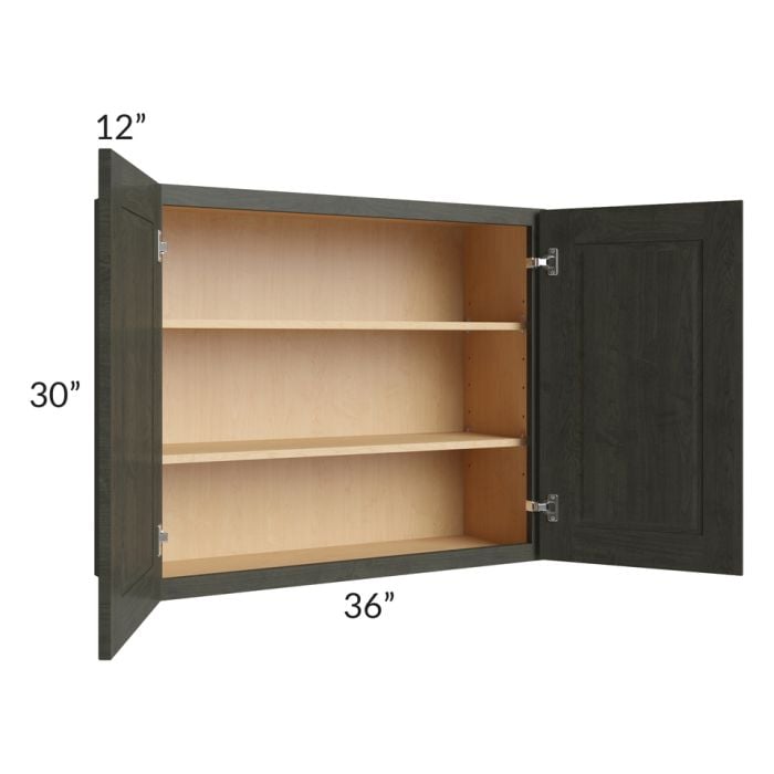 RTA Charlotte Dark Grey 36" x 30" Wall Cabinet with 2 Decorative End Panels