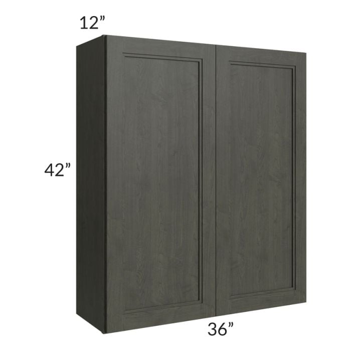 RTA Charlotte Dark Grey 36" x 42" Wall Cabinet with 1 Decorative End Panel and Glass Door