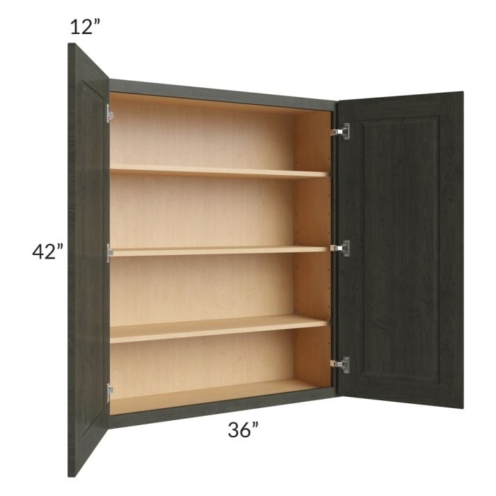 RTA Charlotte Dark Grey 36" x 42" Wall Cabinet with 1 Decorative End Panel and Glass Door