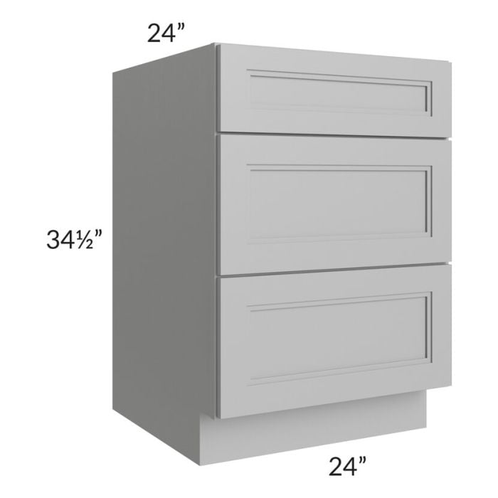 RTA Charlotte Grey 24" 3-Drawer Base Cabinet with 1 Decorative End Panel
