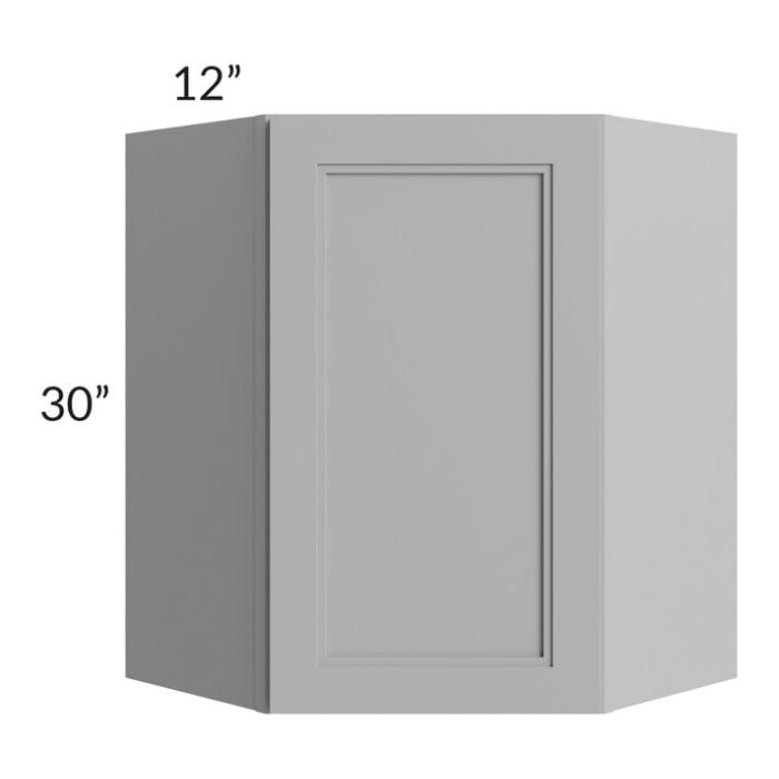 RTA Charlotte Grey 24" x 30" Wall Diagonal Corner Cabinet with 1 Decorative End Panel and Glass Door