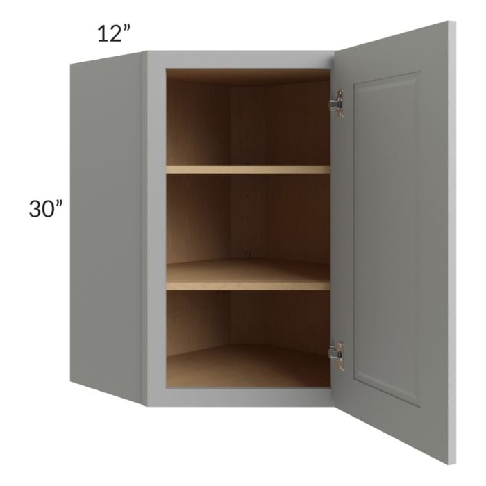 RTA Charlotte Grey 24" x 30" Wall Diagonal Corner Cabinet with 1 Decorative End Panel and Glass Door