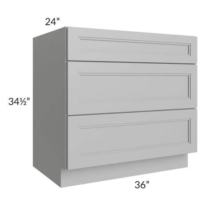 RTA Charlotte Grey 36" 3-Drawer Base Cabinet with 2 Decorative End Panels