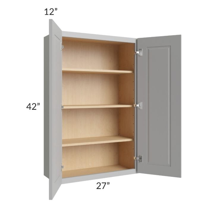 RTA Charlotte Grey27" x 42" Wall Cabinet with 2 Decorative End Panels and Glass Door