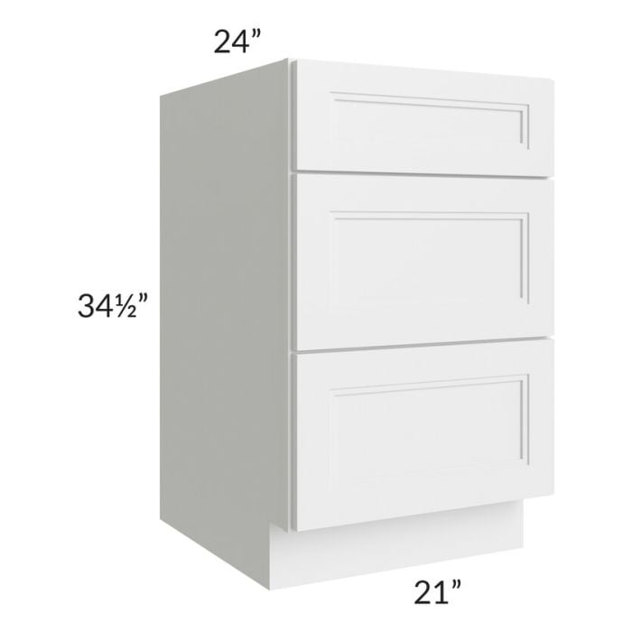 RTA Charlotte White 21" 3-Drawer Base Cabinet with 1 Decorative End Panel