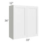 RTA Charlotte White 33" x 36" Wall Cabinet with 2 Decorative End Panels and Glass Door