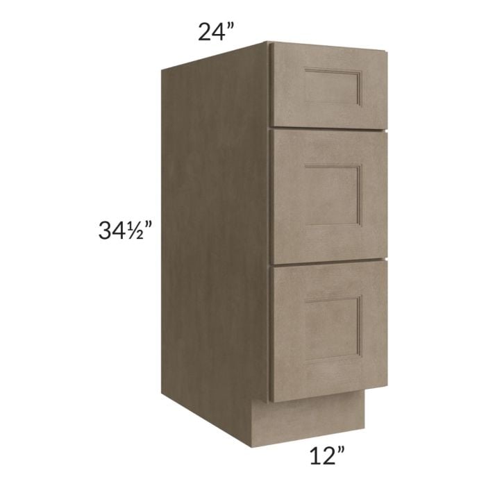 RTA Cobblestone Grey 12" 3-Drawer Base Cabinet with 1 Skin