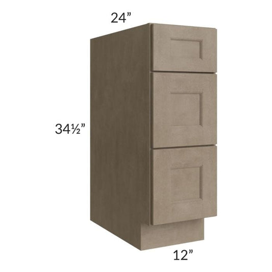 RTA Cobblestone Grey 12" 3-Drawer Base Cabinet