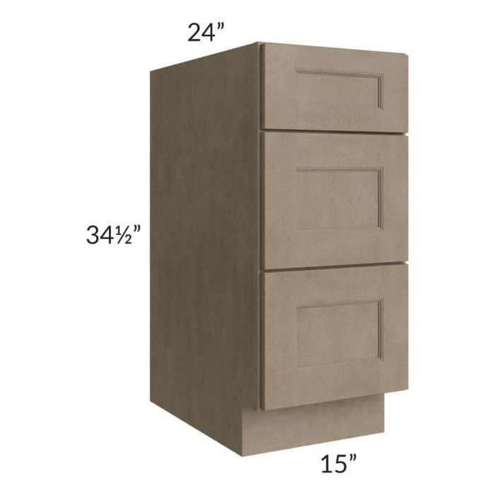 RTA Cobblestone Grey 15" 3-Drawer Base Cabinet with 2 Decorative End Panels