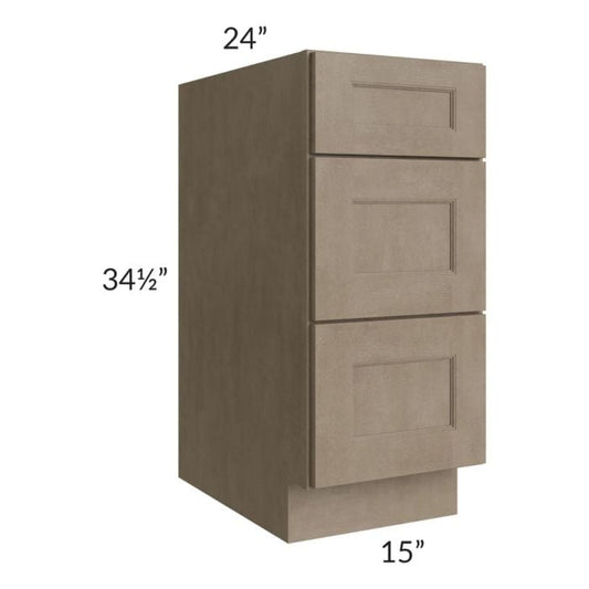 RTA Cobblestone Grey 15" 3-Drawer Base Cabinet