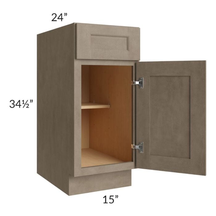 RTA Cobblestone Grey 15" Base Cabinet - Left Hinged with 1 Decorative End Panel