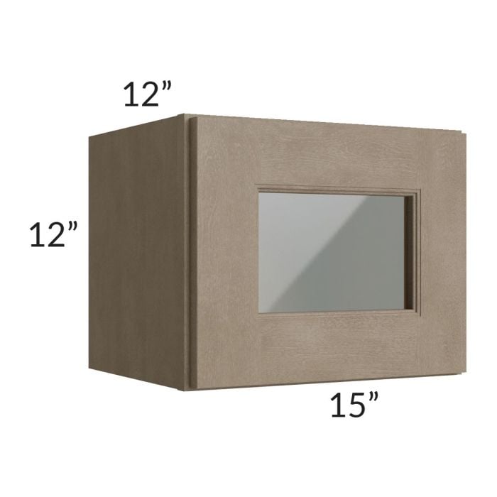 RTA Cobblestone Grey 15" x 12" Wall Cabinet with Plain Glass
