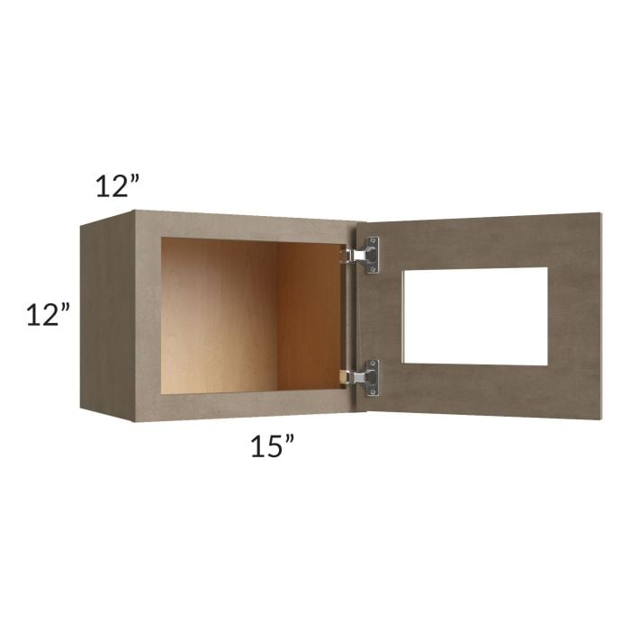RTA Cobblestone Grey 15" x 12" Wall Cabinet with Plain Glass