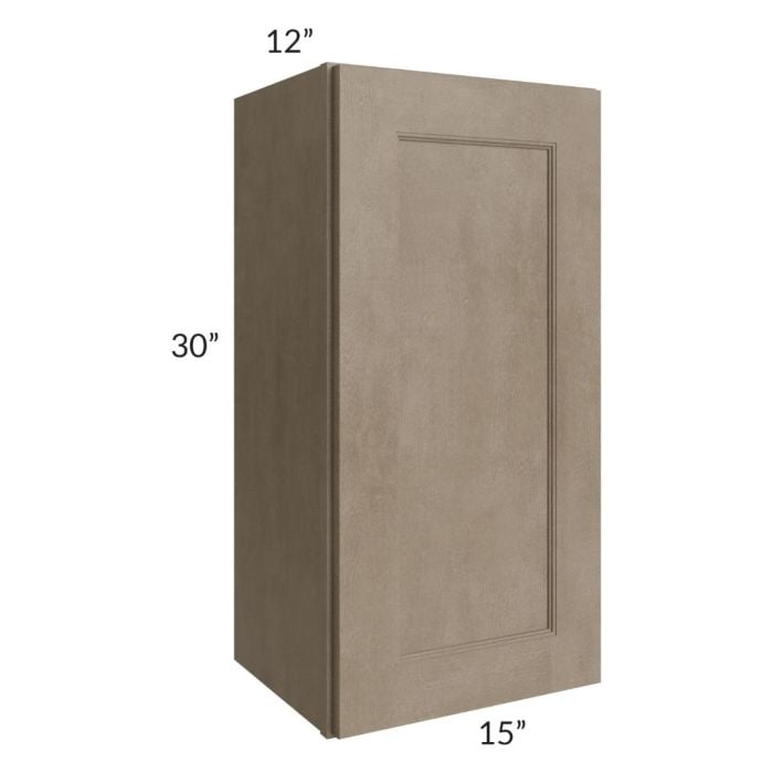 RTA Cobblestone Grey 15" x 30" Wall Cabinet with 1 Decorative End Panel , 1 Skin, and Glass Door