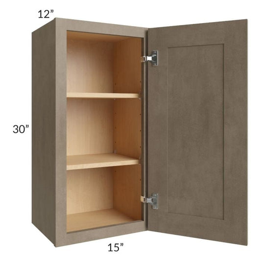 RTA Cobblestone Grey 15" x 30" Wall Cabinet with 1 Decorative End Panel , 2 Skins, and Glass Door