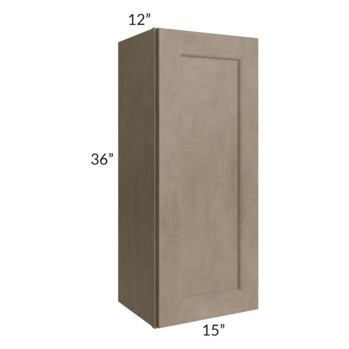RTA Cobblestone Grey 15" x 36" Wall Cabinet with 1 Skin and Glass Door