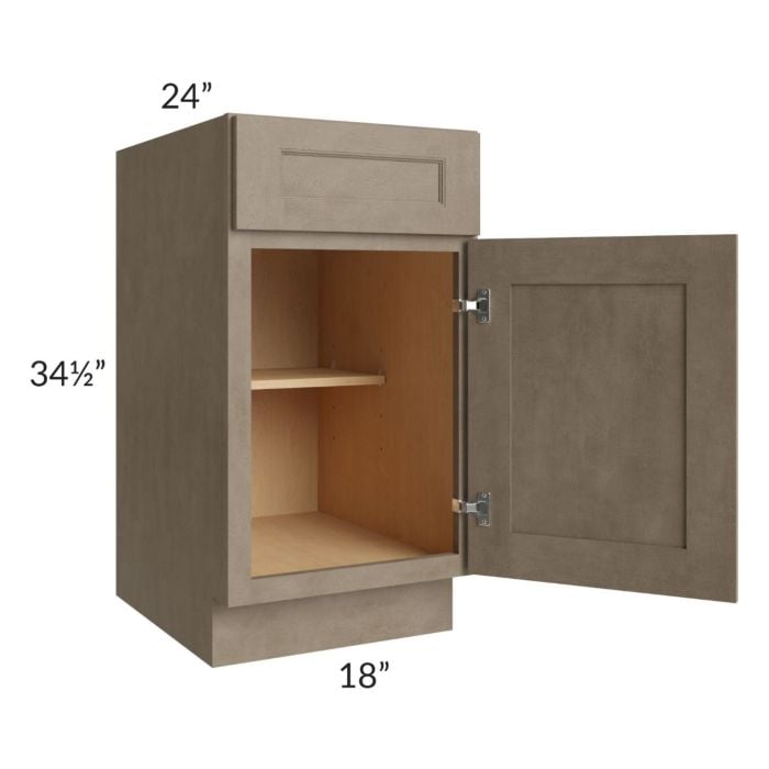 RTA Cobblestone Grey 18" Base Cabinet - Left Hinged with 1 Decorative End Panel