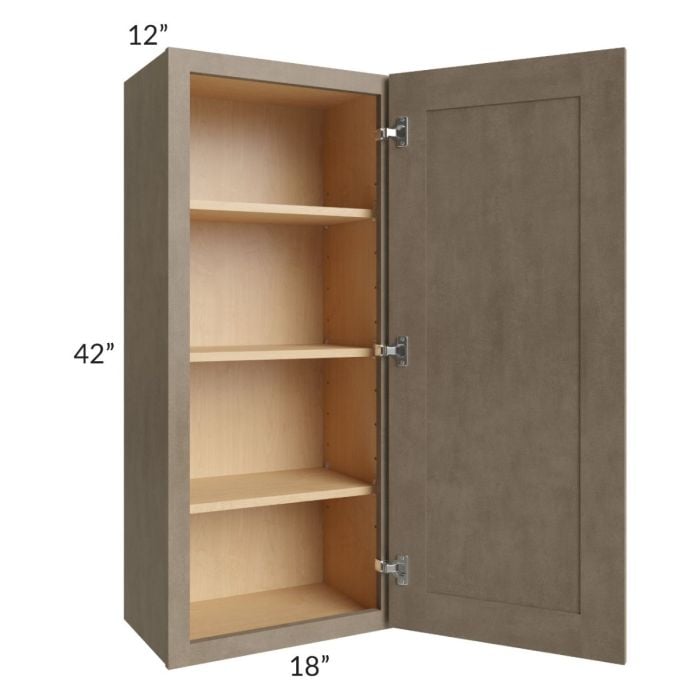 RTA Cobblestone Grey 18" x 42" Wall Cabinet with 2 Decorative End Panels , 2 Skins, and Glass Door