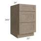 RTA Cobblestone Grey 21" 3-Drawer Base Cabinet with 1 Decorative End Panel and 1 Skin