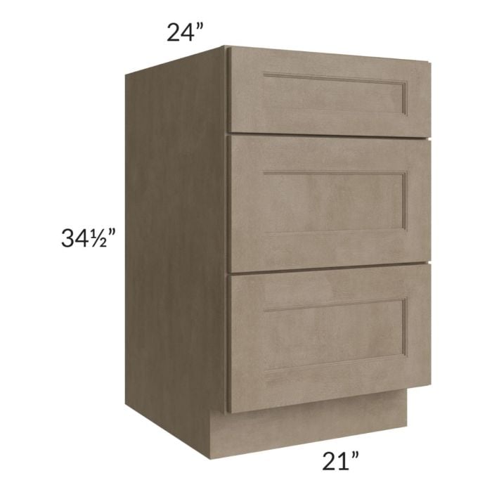 RTA Cobblestone Grey 21" 3-Drawer Base Cabinet with 1 Decorative End Panel