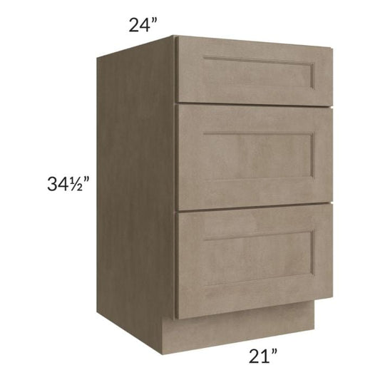 RTA Cobblestone Grey 21" 3-Drawer Base Cabinet with 1 Decorative End Panel