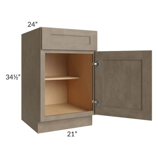 RTA Cobblestone Grey 21" Base Cabinet - Left Hinged with 2 Decorative End Panels