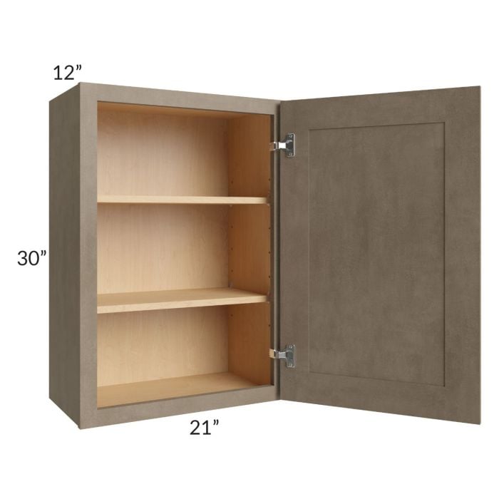 RTA Cobblestone Grey 21" x 30" Wall Cabinet with 2 Decorative End Panels , 1 Skin, and Glass Door