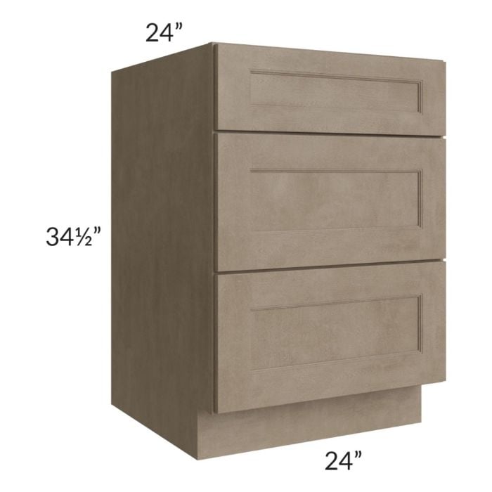 RTA Cobblestone Grey 24" 3-Drawer Base Cabinet with 2 Decorative End Panels