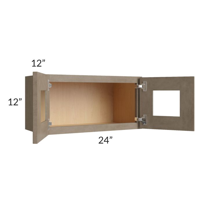 RTA Cobblestone Grey 24" x 12" Decorative Wall Cabinet with Plain Glass and 1 Skin