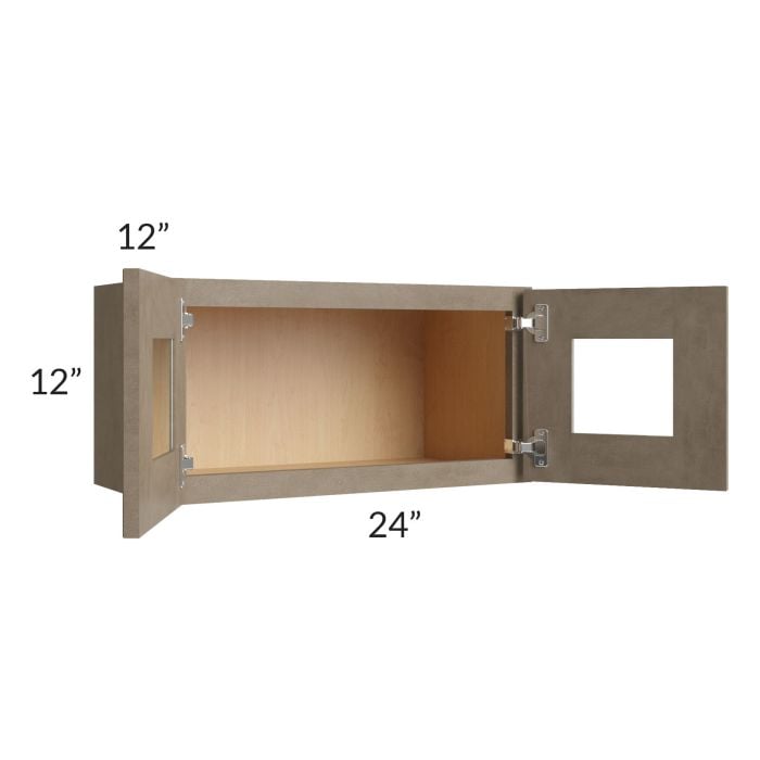 RTA Cobblestone Grey 24" x 12" Decorative Wall Cabinet with Plain Glass