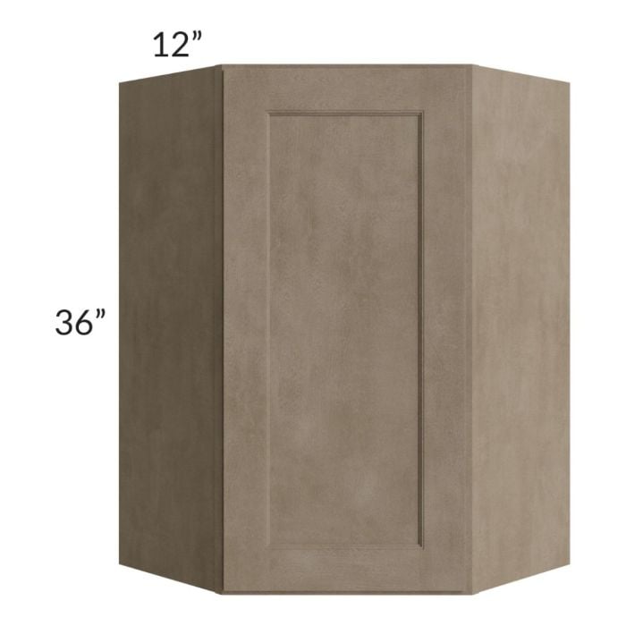 RTA Cobblestone Grey 24" x 36" Diagonal Corner Wall Cabinet with 2 Skins and Glass Door