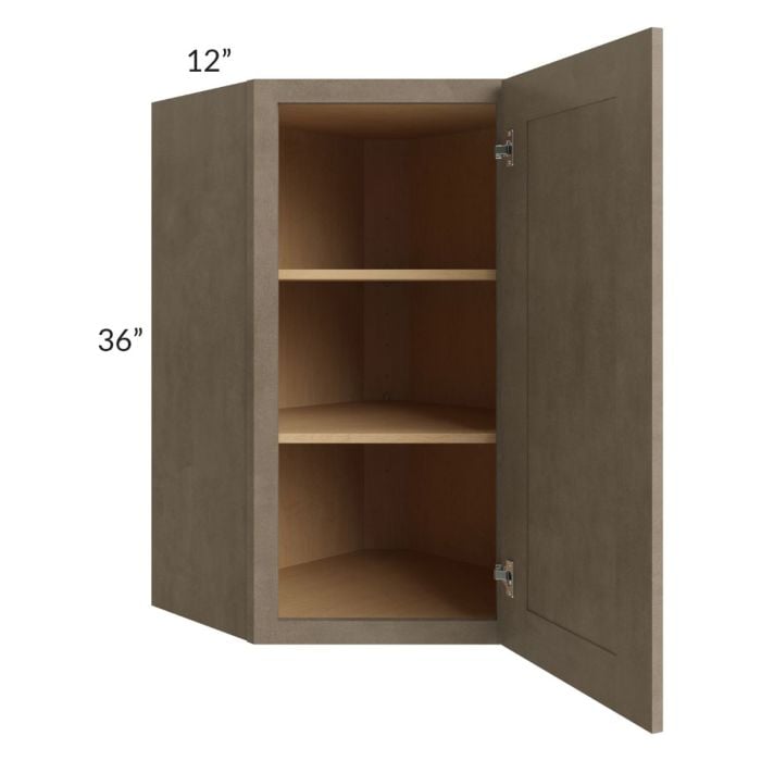 RTA Cobblestone Grey 24" x 36" Diagonal Corner Wall Cabinet with 2 Skins and Glass Door