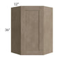 RTA Cobblestone Grey 24" x 36" Diagonal Corner Wall Cabinet with Glass Door