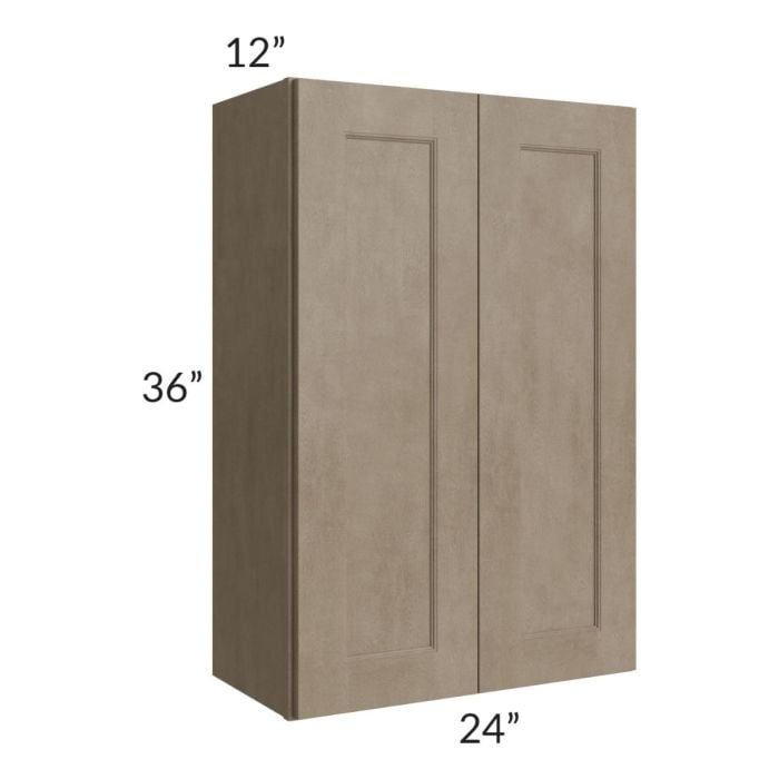 RTA Cobblestone Grey 24" x 36" Wall Cabinet with 2 Decorative End Panels and Glass Door