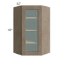 RTA Cobblestone Grey 24" x 42" Glass Diagonal Corner Wall Cabinet with 1 Skin