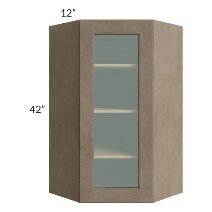 RTA Cobblestone Grey 24" x 42" Glass Diagonal Corner Wall Cabinet with 1 Skin