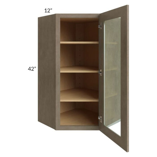 RTA Cobblestone Grey 24" x 42" Glass Diagonal Corner Wall Cabinet with 1 Skin