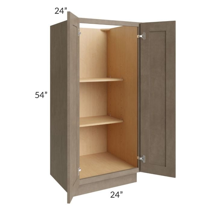 RTA Cobblestone Grey 24" x 54" Split Pantry Base Cabinet with 1 Skin and 2 Roll Out Trays
