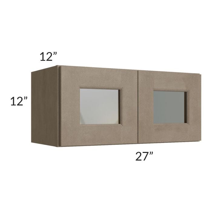 RTA Cobblestone Grey 27" x 12" Decorative Wall Cabinet with Plain Glass