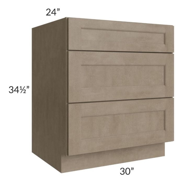 RTA Cobblestone Grey 30" 3-Drawer Base Cabinet with 2 Decorative End Panels