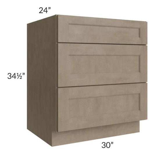 RTA Cobblestone Grey 30" 3-Drawer Base Cabinet with 2 Decorative End Panels