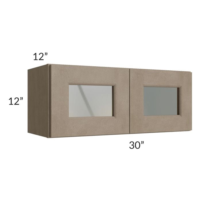 RTA Cobblestone Grey 30" x 12" Decorative Wall Cabinet with Plain Glass and 1 Skin