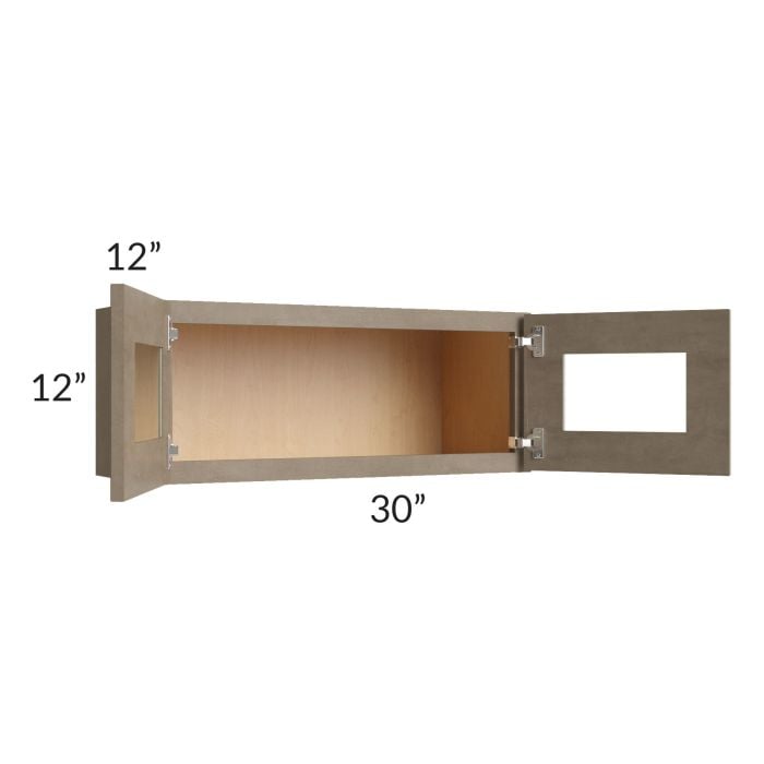 RTA Cobblestone Grey 30" x 12" Decorative Wall Cabinet with Plain Glass and 1 Skin
