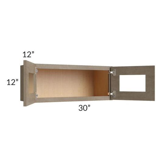 RTA Cobblestone Grey 30" x 12" Decorative Wall Cabinet with Plain Glass and 1 Skin