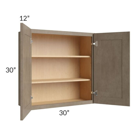 RTA Cobblestone Grey 30" x 30" Wall Cabinet with 1 Decorative End Panel , 1 Skin, and Glass Door