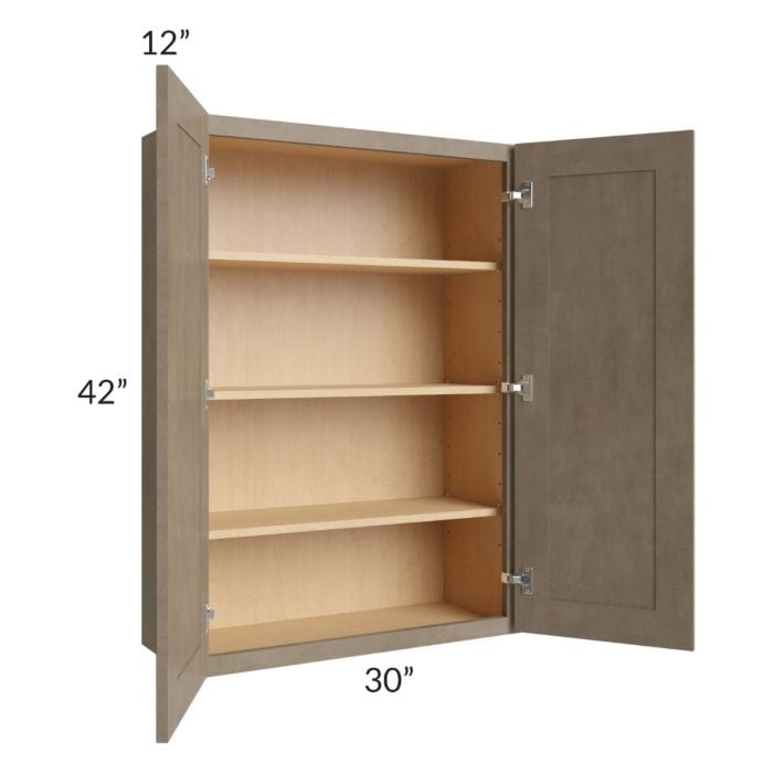 RTA Cobblestone Grey 30" x 42" Wall Cabinet with 2 Skins and Glass Door